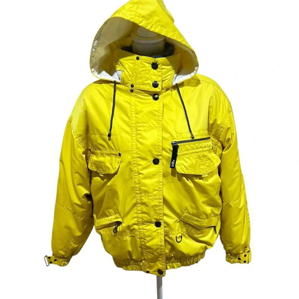Vintage 1990’s Killy yellow oversized Ski Jacket removable collar zippered sz 6 - Picture 3 of 16
